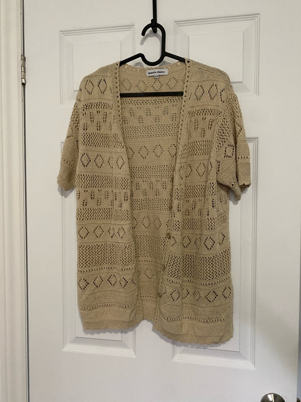 Marie Claire - Open Knit Short-Sleeve Cardigan Sweater - Beige